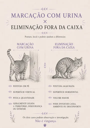 Página do guia comparando a marcação com urina e a eliminação fora da caixa pela postura e pelo local